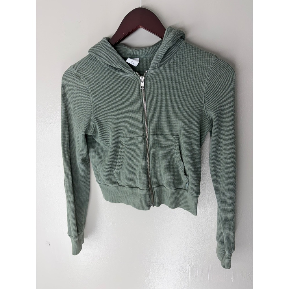 Tna Aritzia Sage Green Waffle Knit Zip Up Cropped Hoodie XXS